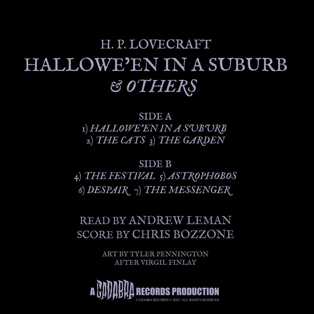 H. P. Lovecraft Hallowe'en in a Suburb & Others 7" Read by Andrew Leman, score by Chris Bozzone - White w/ violet swirl vinyl