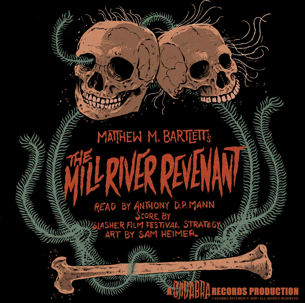 Matthew M. Bartlett, The Mill River Revenant 7" Read by Anthony D. P. Mann, score by Slasher Film Festival Strategy - Orange and black swirl